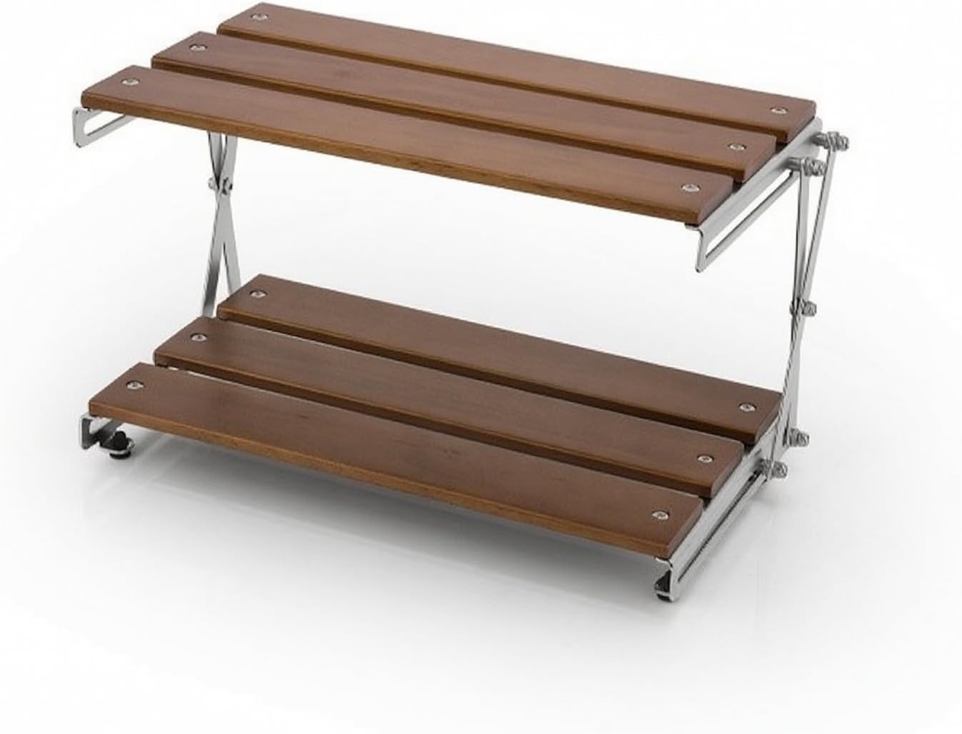 Outdoor Storage Shelf Two Tier Rack Stand Organizer With Solid Wood Surface And Stainless Steel Support Folding And Easy Carry Suitable for outdoor events patio barbecue tabletop display