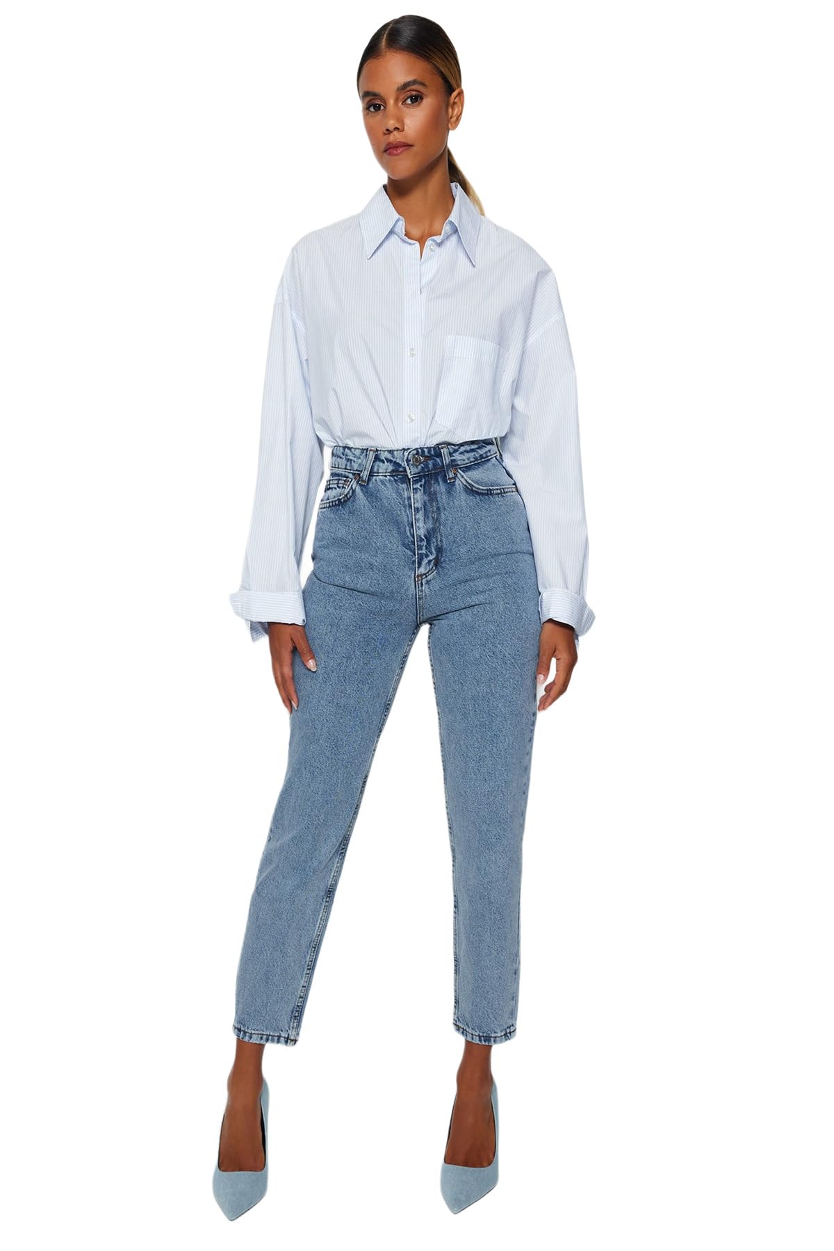TRENDYOL Damen Jeans Trendyol Damen Gerade Mama Hohe Taille Jeans