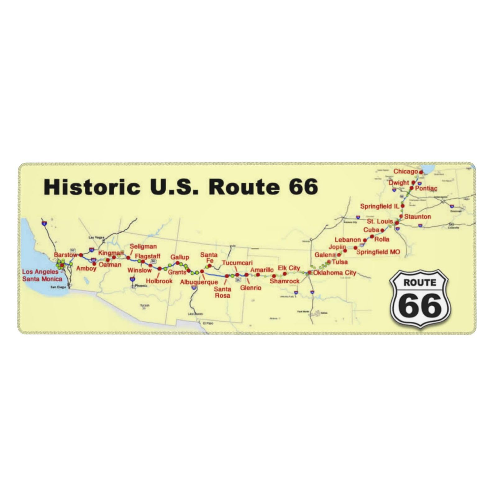 Historc U.S.Route 66 Mouse Pad XL Large Gaming Mouse Pad with Stitched Edges, Non-Slip Base, Water Resist Keyboard Pad, Desk Mouse Pad, 31.5 X 11.8 in