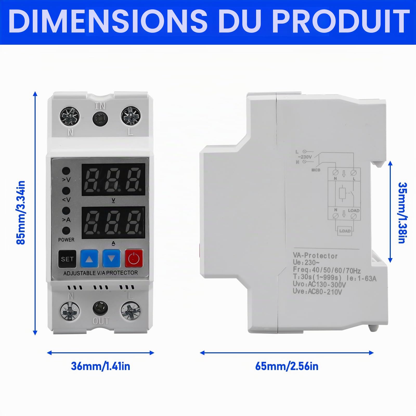 Aicharynic Stabilisateur de tension, Protecteur de Surtension et Sous-tension, Stabilisateur Relais AC230V Automatique de Protection Surtension 2P63A