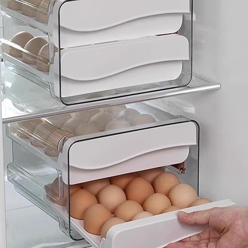 Miniatura 7 de Organizador de cajones de 60 huevos para refrigerador, bandeja transparente de 2 capas para refrigerador, bandeja de almacenamiento de huevos
