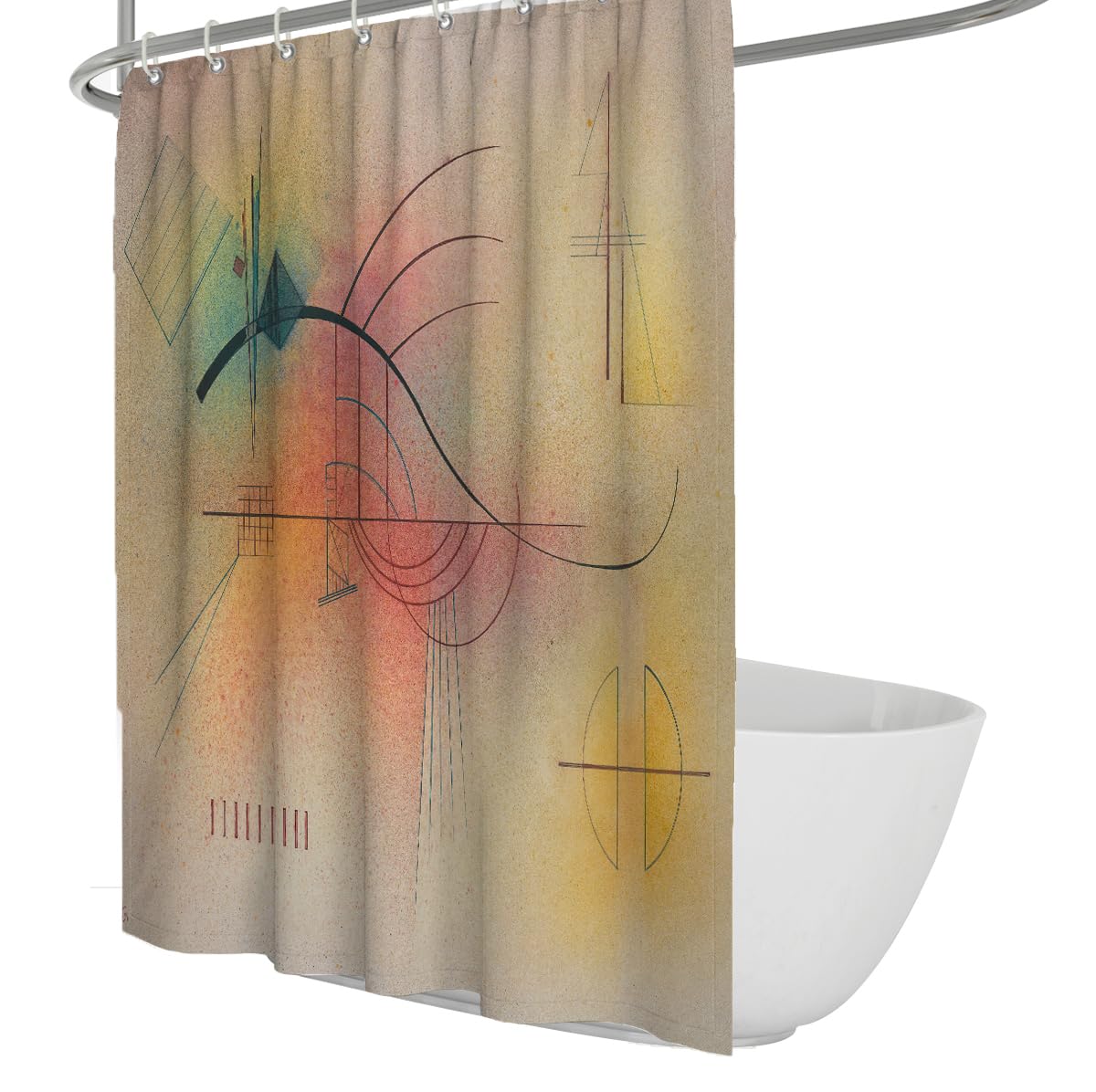 Olliar Home Shower Curtain Abstract Set 180X220 Modern Minimalist Lines Art Retro Aesthetic Washable Fabric Waterproof Polyester With Hooks