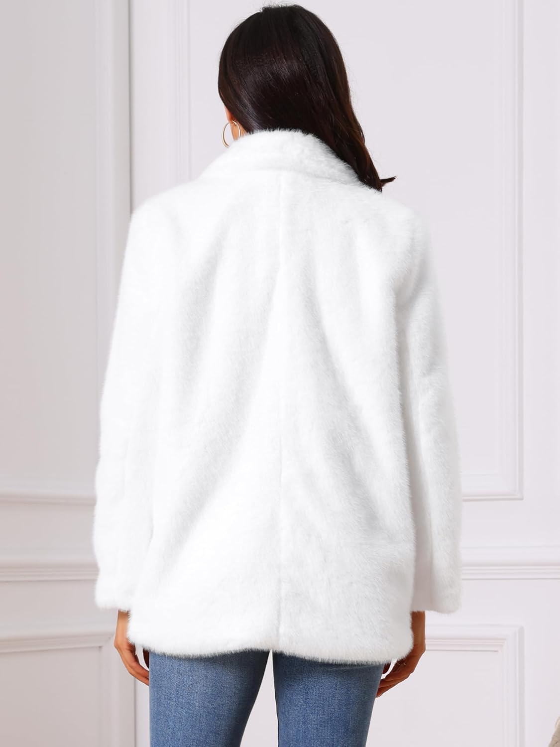 Seta T Women's Faux Fur Coat Fashion Winter Open Front Jacket Notch Lapel Long Sleeve Fluffy Fur Coat - Image 6