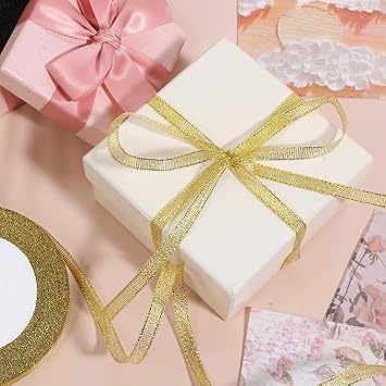 Organza Ribbon 6mm Metallic Gold - 3PCS Gold Ribbon for Gift Wrapping, 75 Yards by Libbyshouse, for Valentine's Day, Mother's Day, Wedding Bouquet, Birthday Party Decoration & DIY Crafts