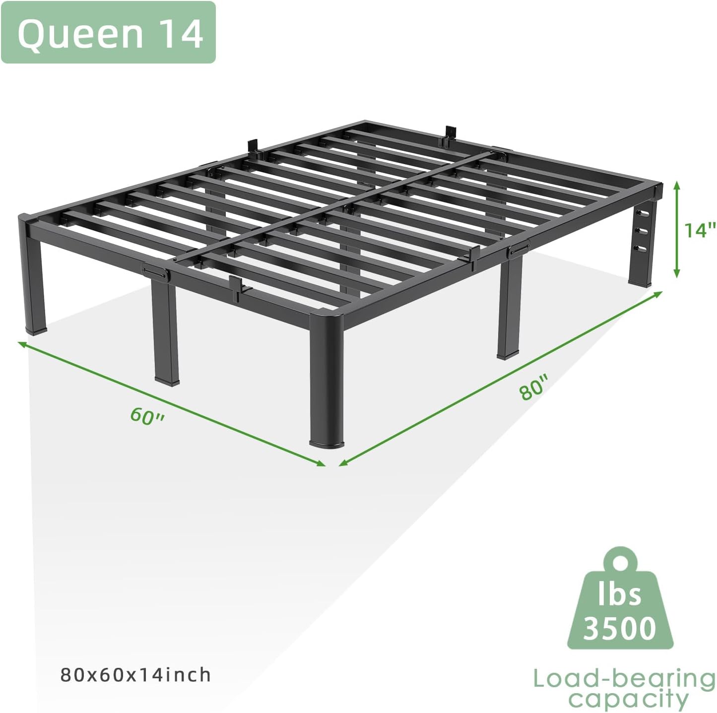 (Similar to) Queen Size Bed Frame, 14 Inch Heavy Duty Metal Platform Bed Frame, Noise Free Steel Mattress Foundation, No Box Spring Needed, Spacious Under Bed Space Queen 14 Inch