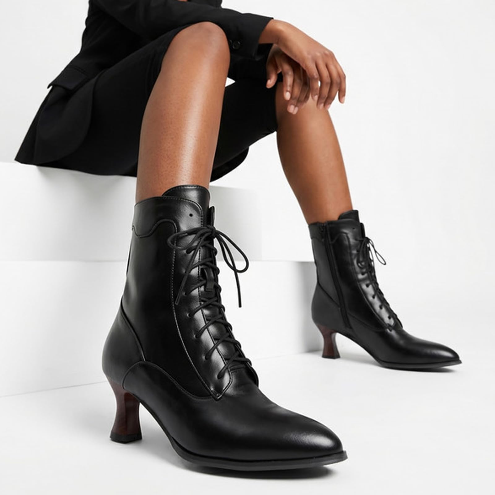 Stivaletti Tacco Alto Largo Donna Stringati Zip Laterale Boots