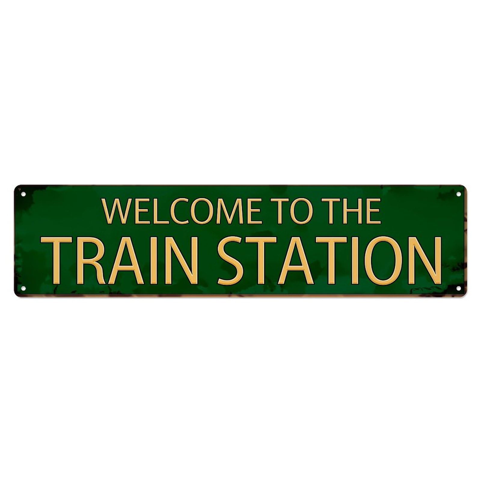 Welcome To The Train Station Vintage Tin Sign Retro Metal Wall Decor Metal Poster, Home Bar Garage Farmhouse Cafe Wall Art Decoration 4x16Inch