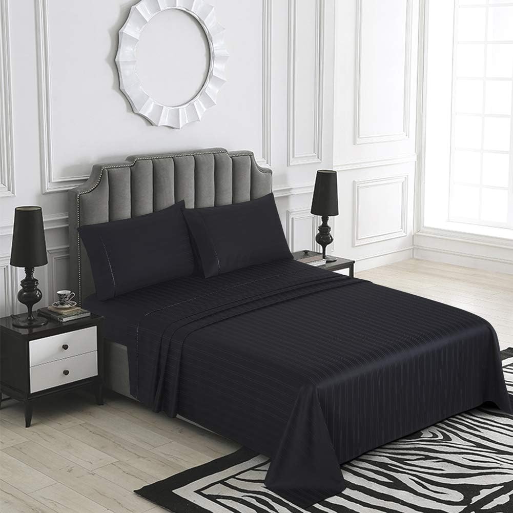 ELINEN Full Size Bed Sheet Set 4 Pieces, 450 Thread Count 100% Long Staple Cotton Sheets, Sateen Weave, Up to 18" Deep Pocket, Breathable & Fade Resistant