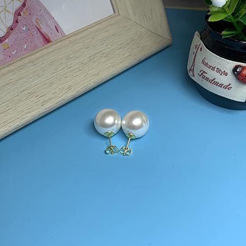 Miniatura 5 de Aretes de perlas grandes, chapados en oro de 18 quilates, de gran tamaño, de imitación redondos, grandes, perlas de imitación para mujeres