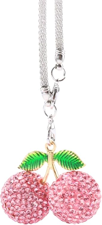 Bling Cherry Car Charm for Women - Sparkling Rearview Mirror Decor, Cute & Dangling Car Accessories, Easy to Install Cars Interior Decorations Gift for Female Drivers