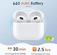 Vista 2 de Funda de carga inalámbrica compatible con AirPods de 3ª generación, funda de repuesto con AirPod de 3ª generación, batería integrada de 660 mAh