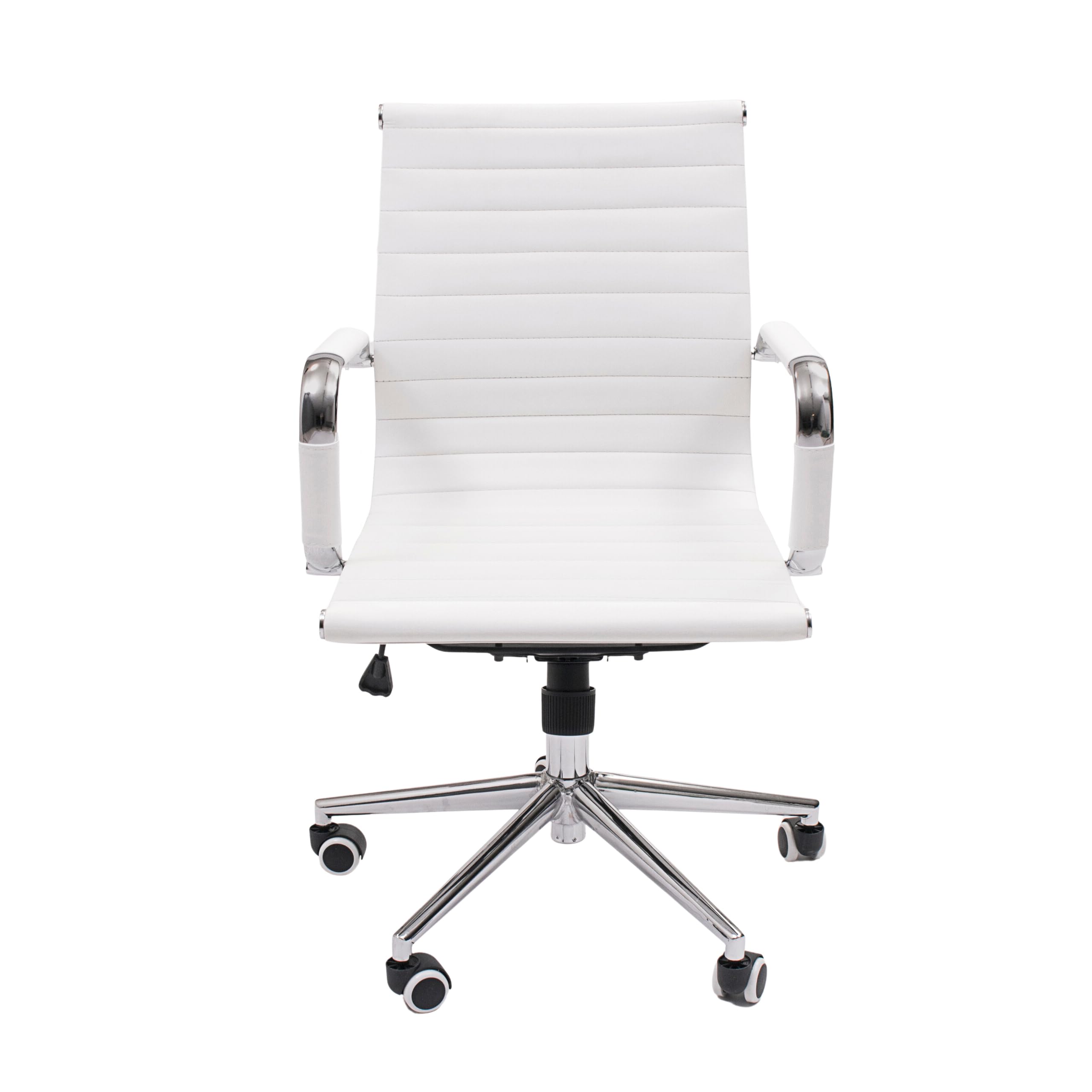 Homely - Sillón de despacho Manager | Diseño Moderno | Sillón de Oficina, Estudio, Escritorio | tapizado Polipiel | Base Cromo | Giratorio y Regulable en Altura | Respaldo bajo | Color Blanco