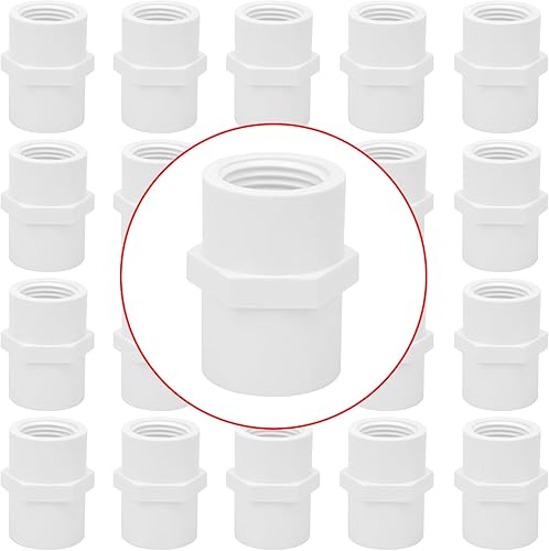Paquete de 20 accesorios de tubería de PVC de 12 pulgada, adaptador de manguera de PVC de 2 vías con rosca hembra de 12 pulgada, horario 40, blanco