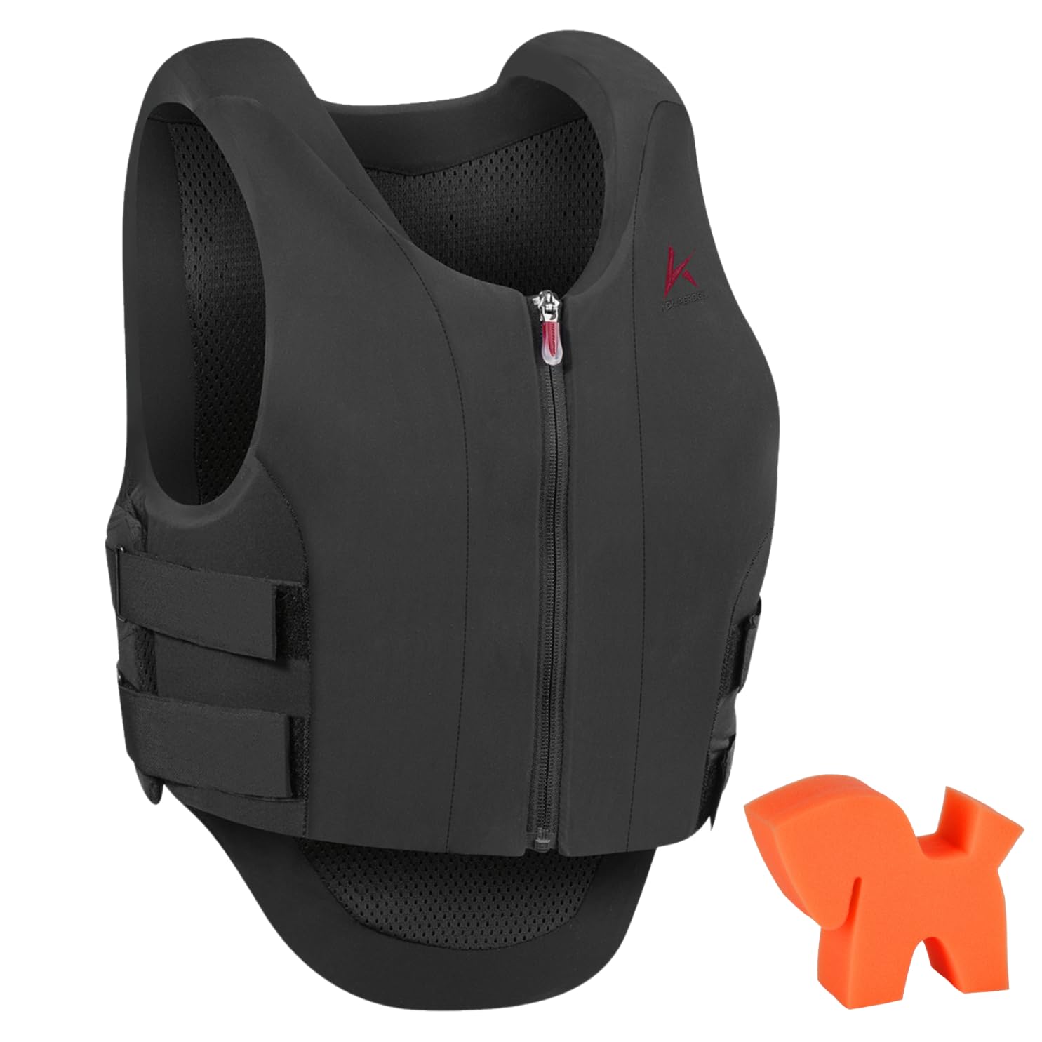 RL24 - Sicherheitsweste Safety Vest Ultra Fit Vario von Komperdell – Rückenprotektor m. Frontzip – Schwarze Protektorenweste – Unisex Schutzweste inkl. Putzschwamm – Gr. XS - XL