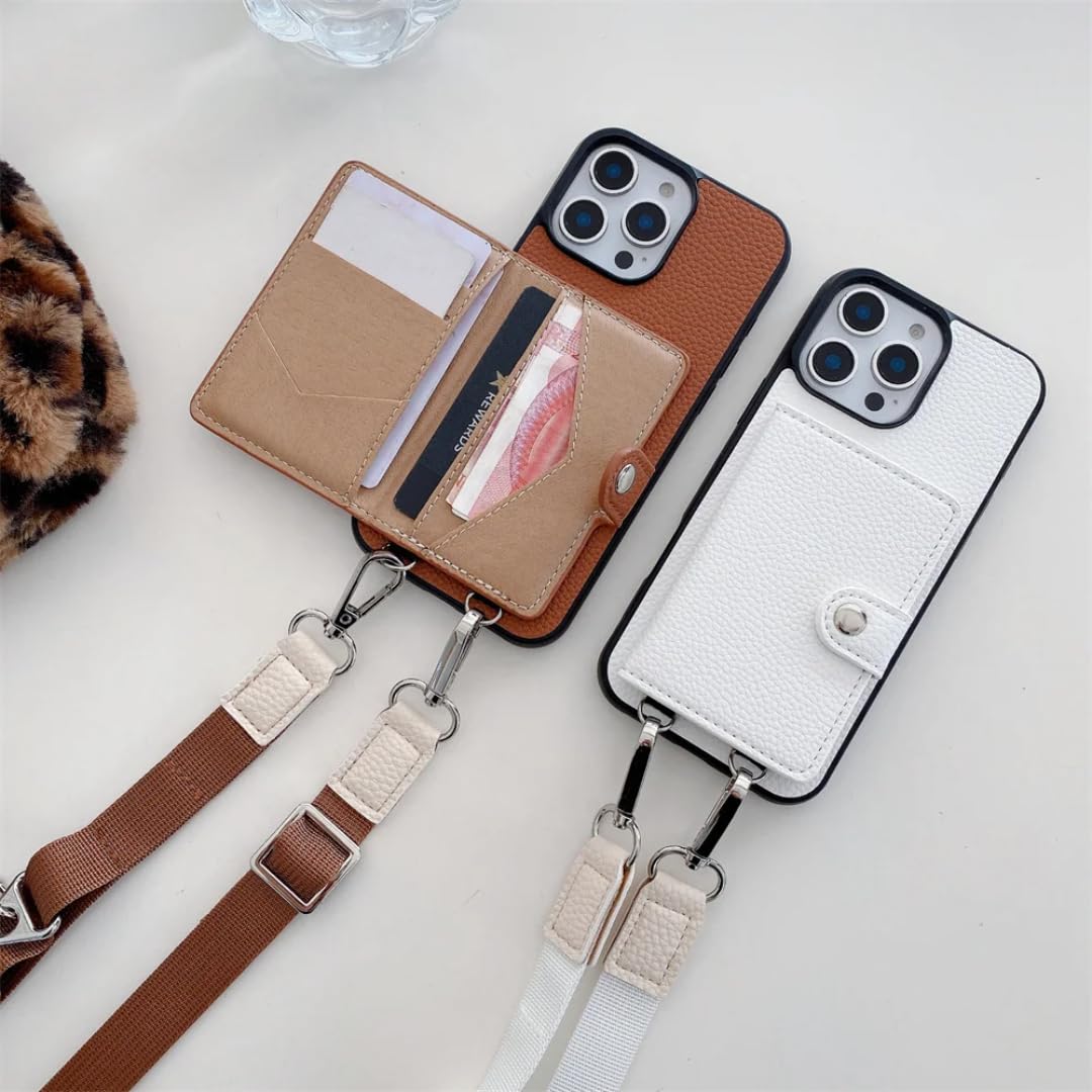 Custodia protettiva in pelle per iPhone 16 con portafoglio a tracolla, porta carte e portamonete (per iPhone 16/viola chiaro)
