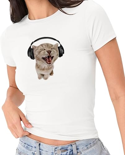 Miniatura 5 de Y2k Tops Camisetas gráficas de gatos para mujer, lindas camisetas cortas para adolescentes y niñas, camisetas estéticas Y2K ropa