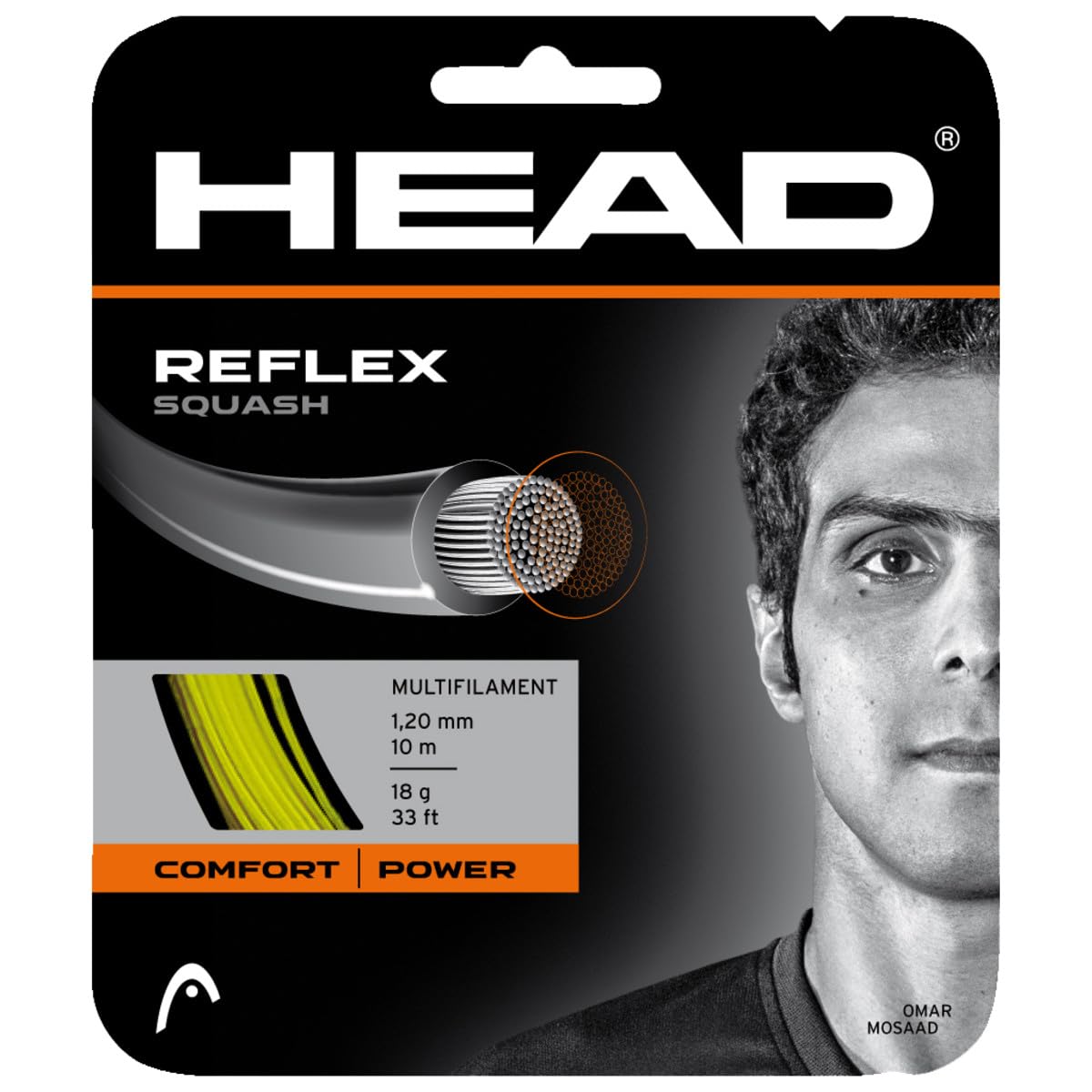 Head Reflex Squash, Yellow, 1.30 mm / 16 g