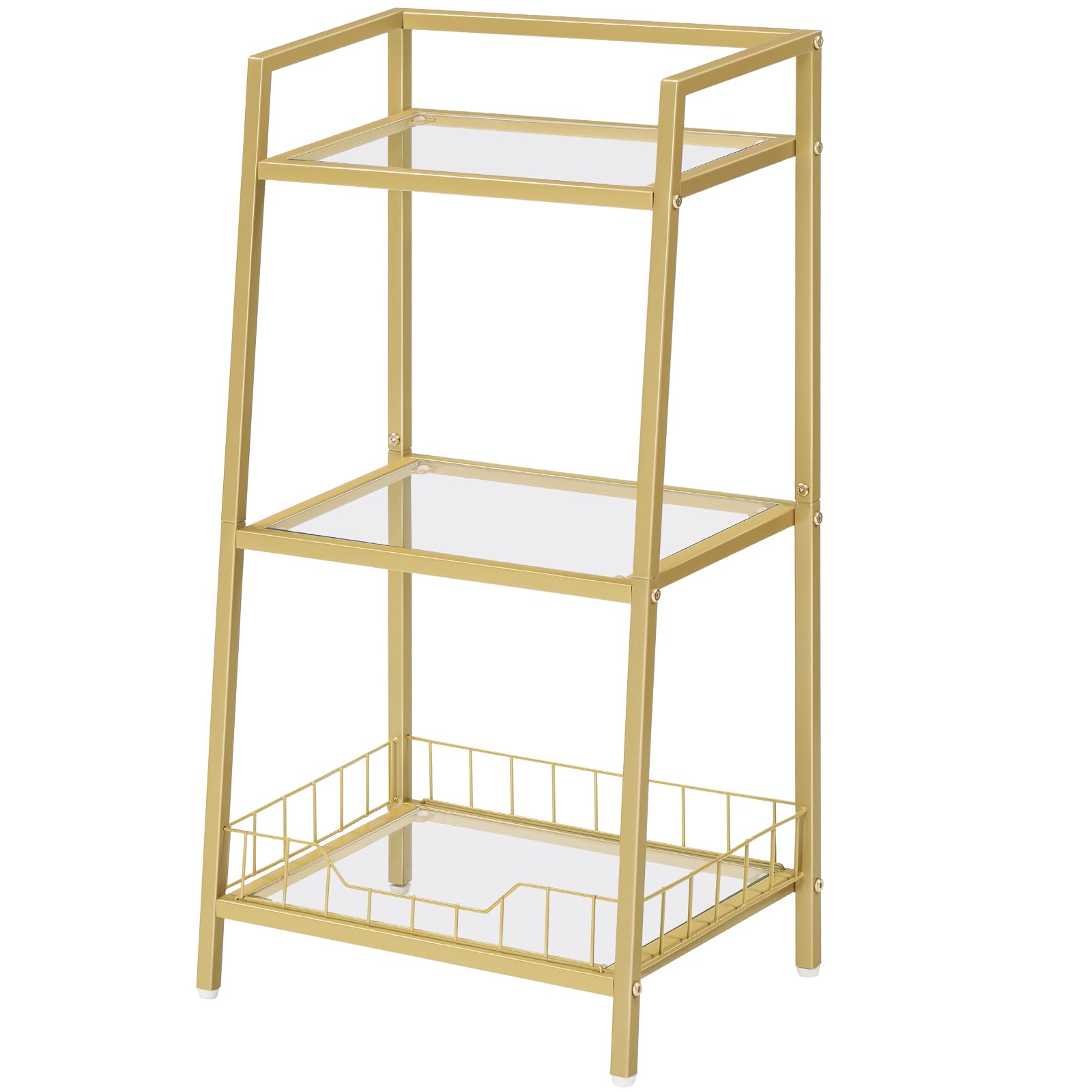 HOOBRO Estantería de Baño, Estantería de Metal de 3 Niveles, Estantería Escalera, con Paneles de Cristal, Estantería con Recinto, para Sala de Estar, Dormitorio, Baño, Estudio, Dorado EGD77CJ01