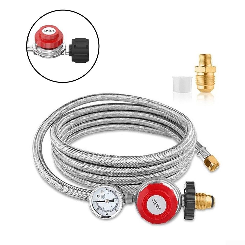 Regolatore Propano Regolabile con Manometro e Tubo per intrecciato 5FT per Grill BBQ per campeggio Stufa Gas per qcc1(12FT)