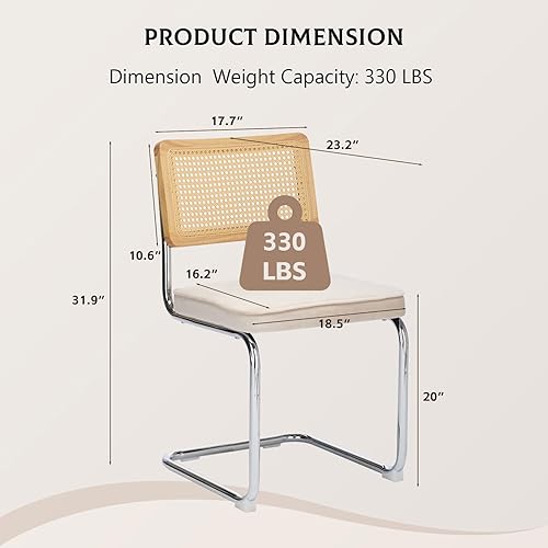 Miniatura 7 de Juego de 2 sillas de comedor de ratán, sillas de comedor modernas tapizadas de mediados de siglo con respaldo de caña, sillas de cocina de