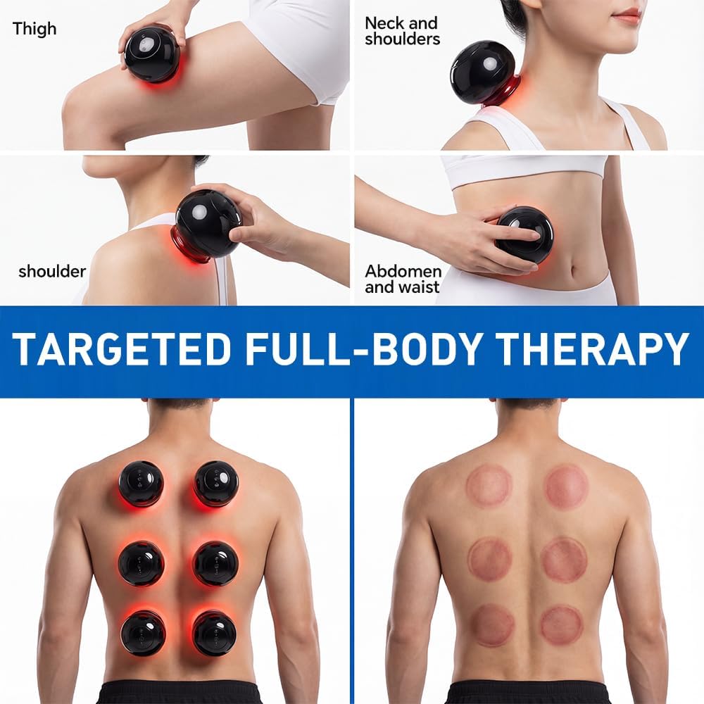 2 Pack Electric Cupping Massager Therapy Set (5-in-1with Red Light Therapy) Smart 24-Level Adjustable Suction & Temperature Cupping Device Kit Ideal for Relieving Back & Muscle Neck Discomfort - Image 5