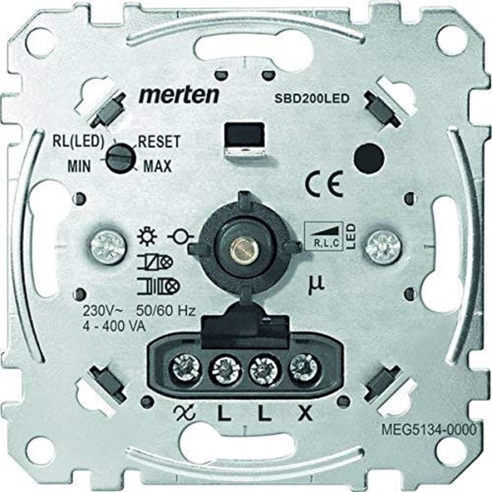 Schneider Electric MEG5134-0000, Universal Rotary Dimmer Flush-Mounted Dimmer Switch for Dimmable LED Lamps, Incandescent Bulbs, Halogen Bulbs, 4-400 W, Phase Control, Aluminium