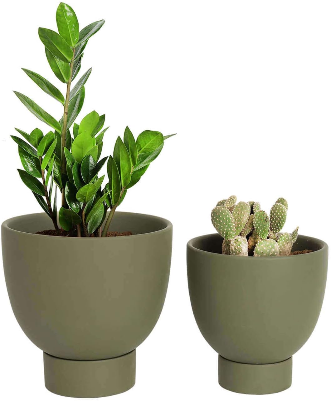 vensovo Green Terracotta Self Watering Plant Pot - 2 PCS 6 Inch & 8 Inch Terra Cotta Plant Pot with Drainage Hole and Saucer, Small & Large Clay Flower Pot with Tray, Planter for Indoor Outdoor