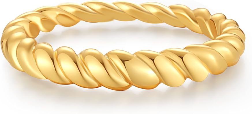 espere Thin Bubble Dome Ring | 18K Gold Plated Ribbed Dome Stackable Ring | Gold Thick Band Ring