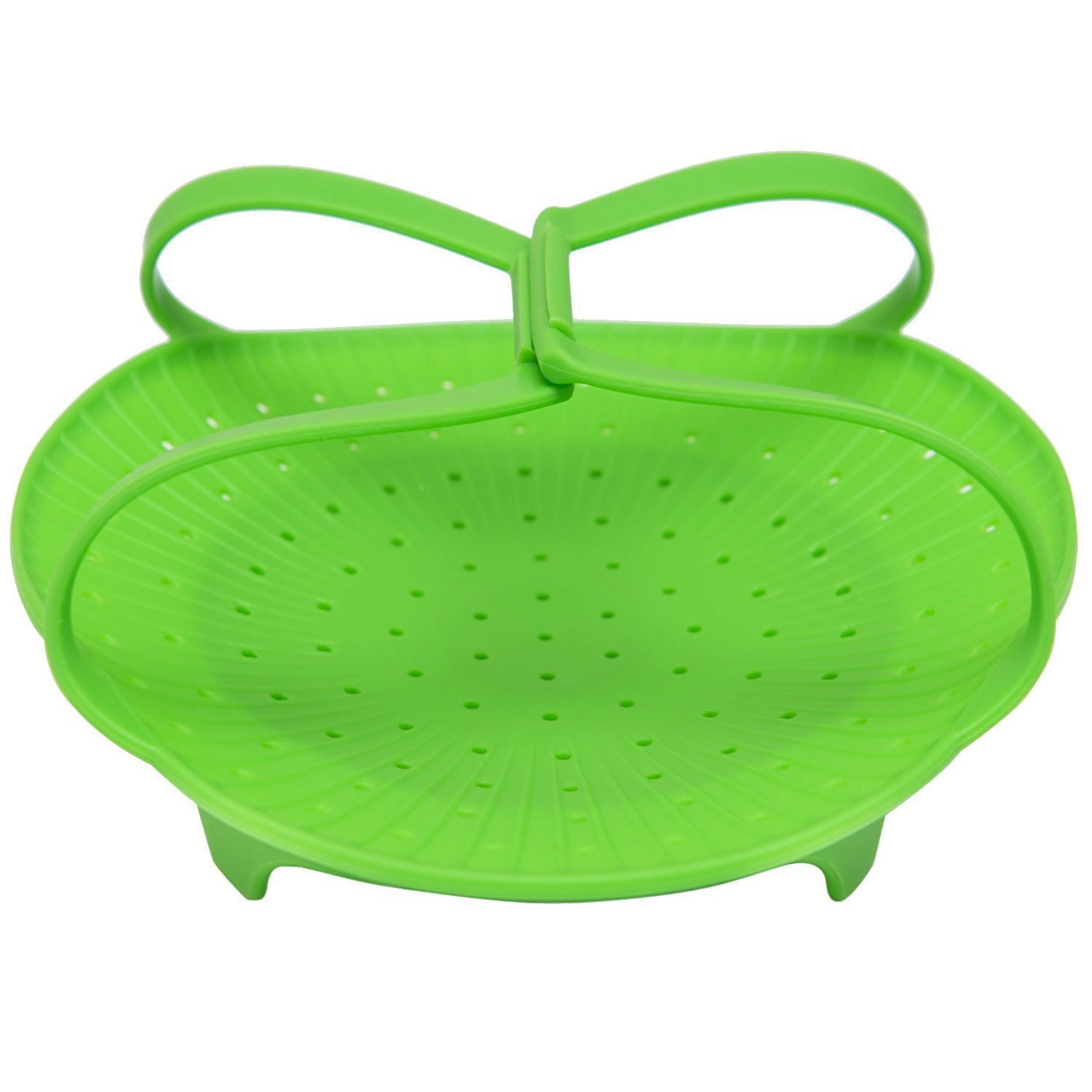 SHIX Silicone Vegetable Steamer Basket for Healthy Cooking - 8 Inches (Green)