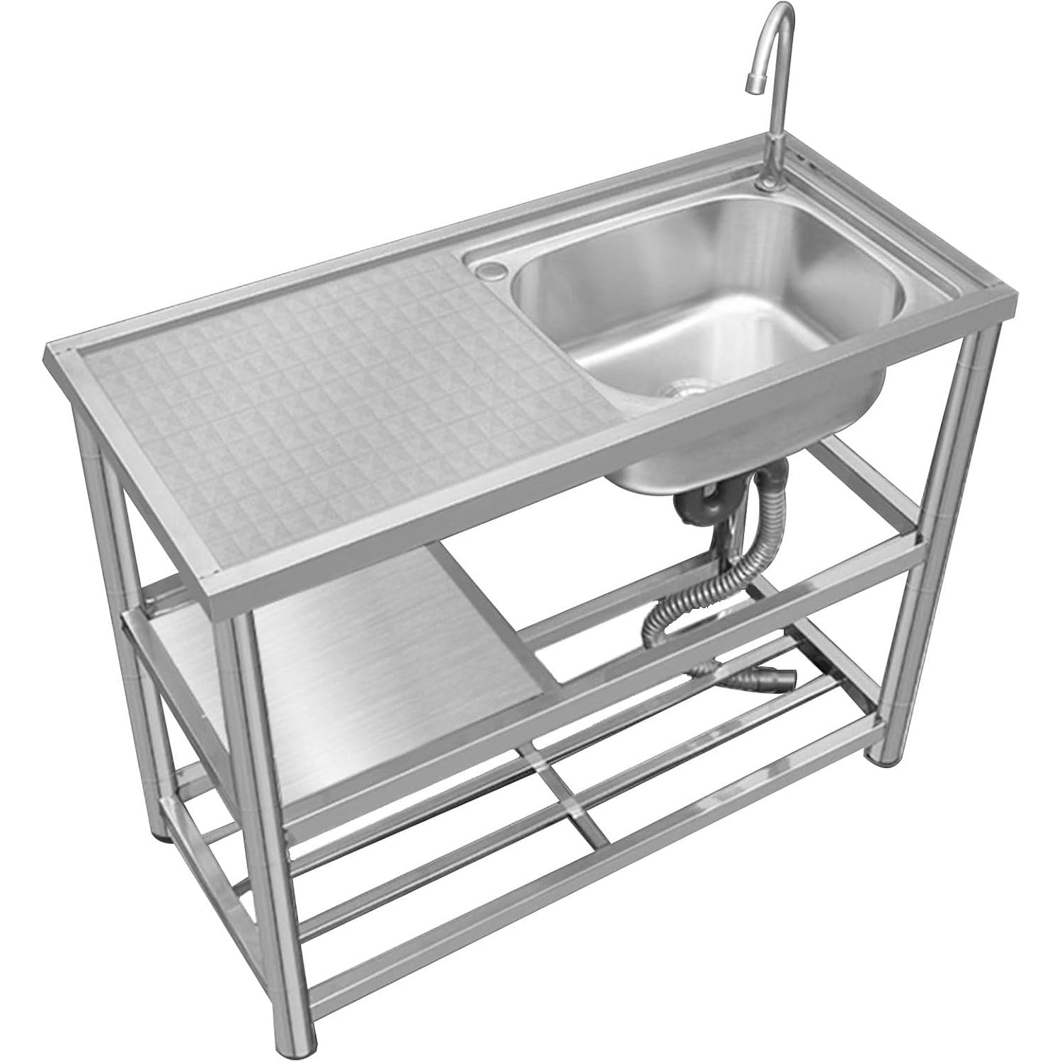 Évier cuisine sur pied inox pour équiper votre garage ou grand jardin