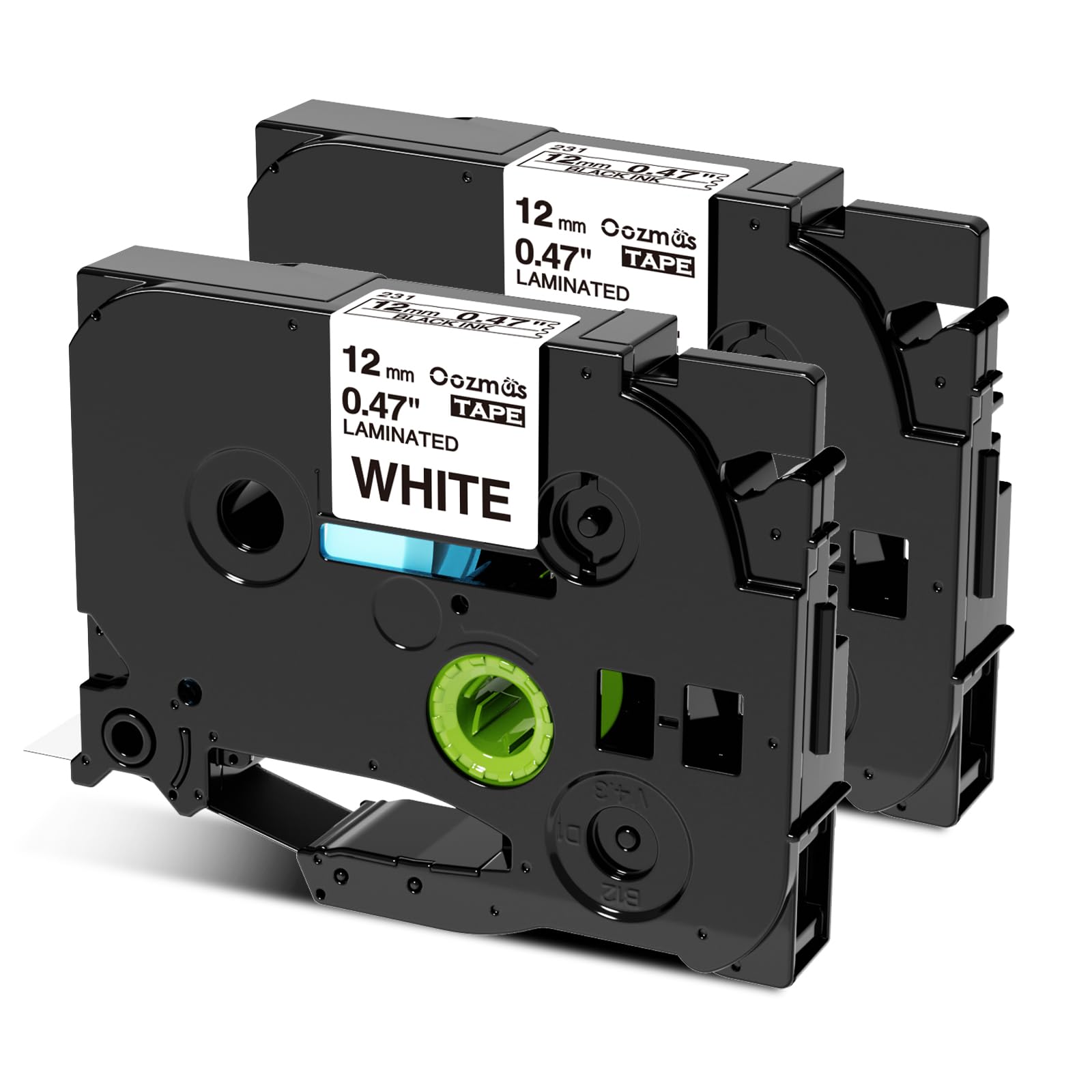 Oozmas Compatible Label Tape Replacement for TZe-231 P Touch Label Tape 12mm 0.47 Inch Laminated Black on White, Work with Brother Label Maker PTD210 PTH110 PTD400AD, 2-Pack