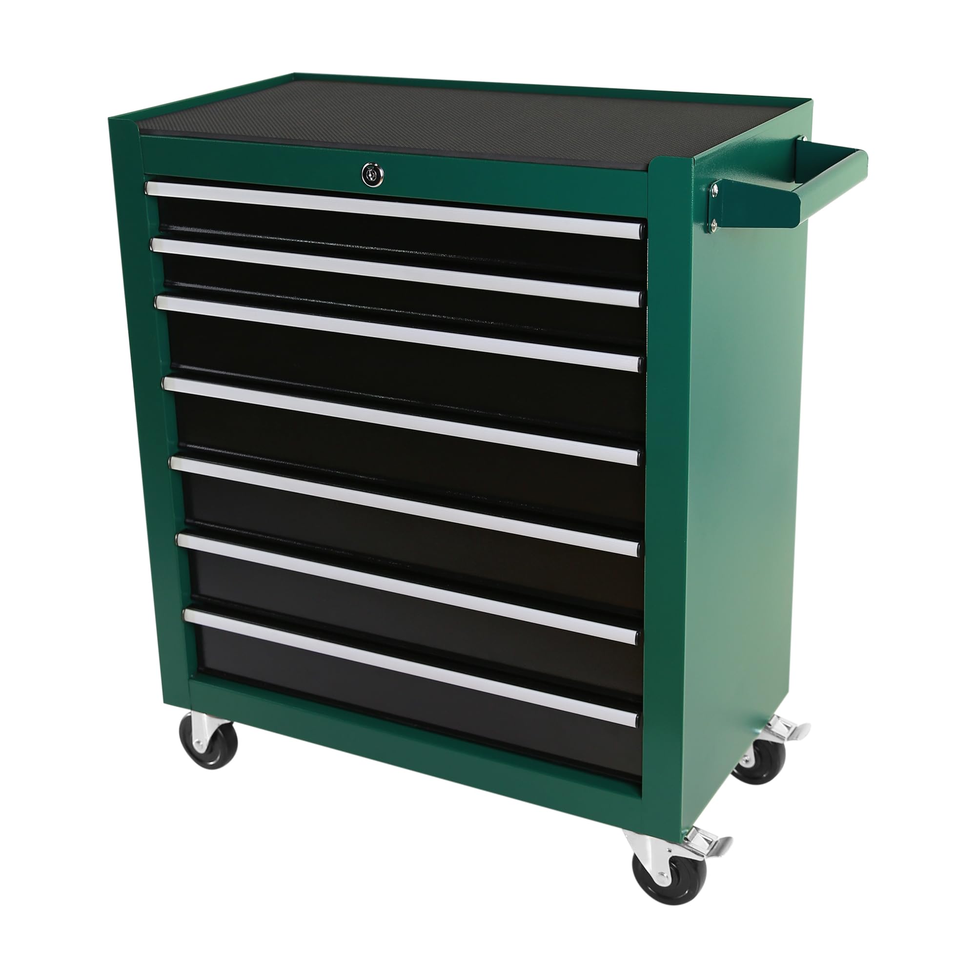 SILLAMMI 7 Drawers Rolling Tool Chest Cabinet with Wheels, Tool Storage Cart and Tool Box Organizer with 7 Extra Storage Boxes for Garage, Warehouse and Workshop, Green & Black