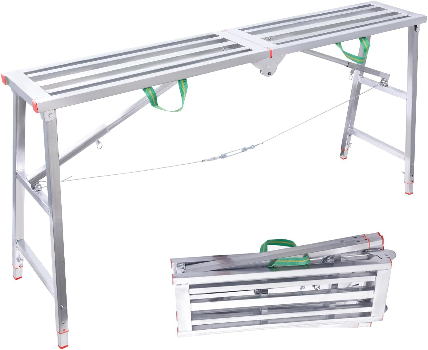 Portable Folding Scaffolding Platforms,55(L) X15.7(W) X27-43(H)'' Adjustable Work Platforms with 882 Lb Duty Rating,Steel Work for RV Cleaning High Painting Walles, Drywall, Decorating