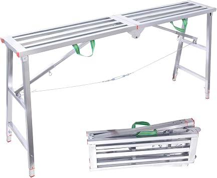 Portable Folding Scaffolding Platforms,63L X11.8W X31.5-47.2H Adjustable Work Platforms with 882 Lb Duty Rating,Steel Work for RV Cleaning High Painting Walles, Drywall, Decorating