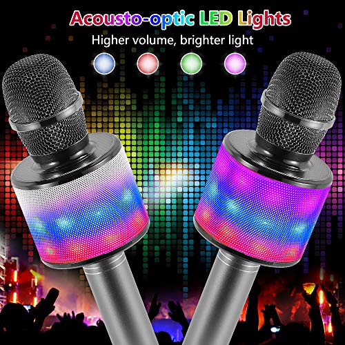 Image of Amazmic Kids Karaoke Microphone Machine Toy Bluetooth Microphone Portable Wireless Karaoke Machine Handheld with LED Lights, Gift for Children Adults Birthday Party, Home KTV(Gray)