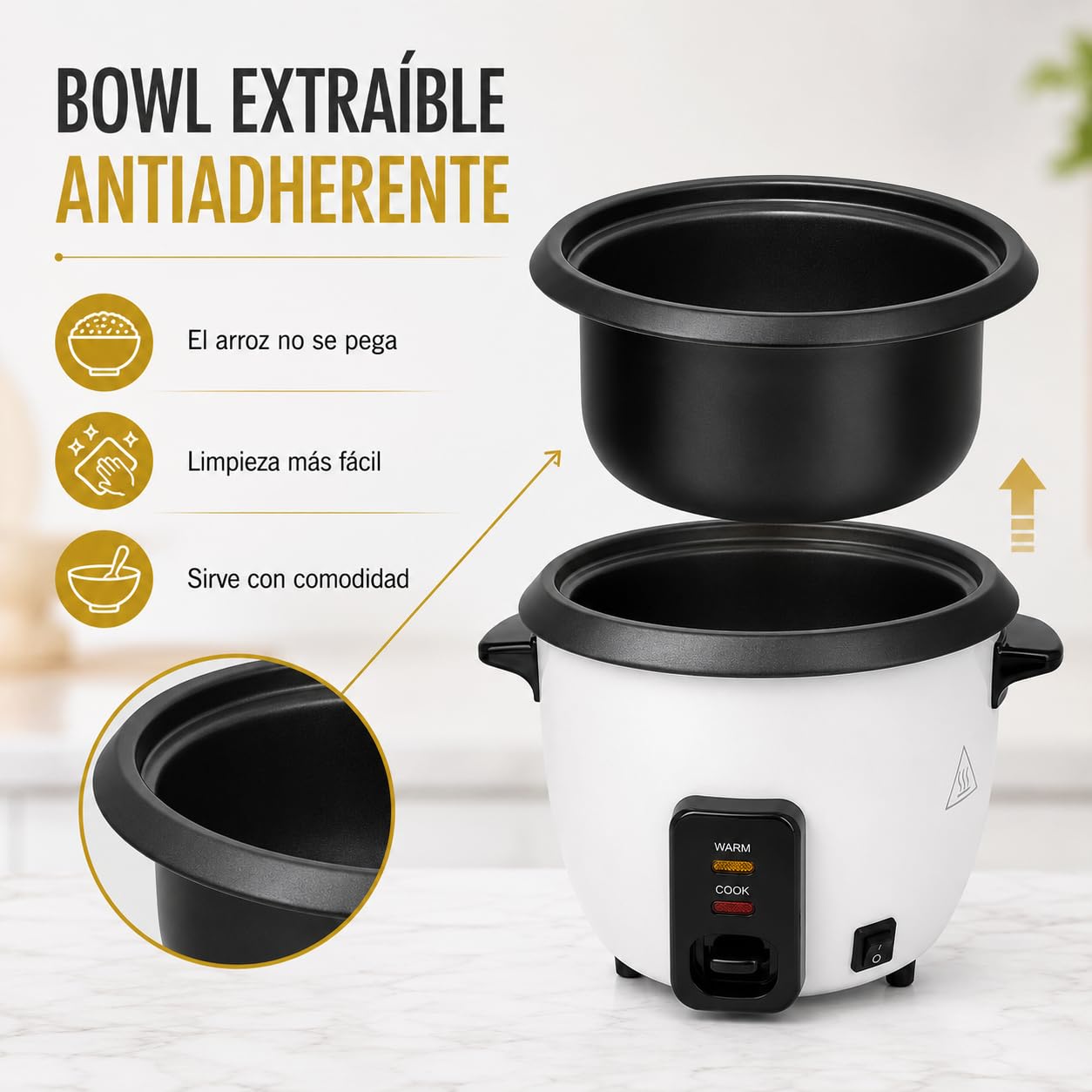 Arrocera Eléctrica 700W, Vaporera, Cuba Antiadherente, 7-8 Raciones (1,8L) | Función mantener caliente, tapa de vidrio, protección térmica y accesorios.