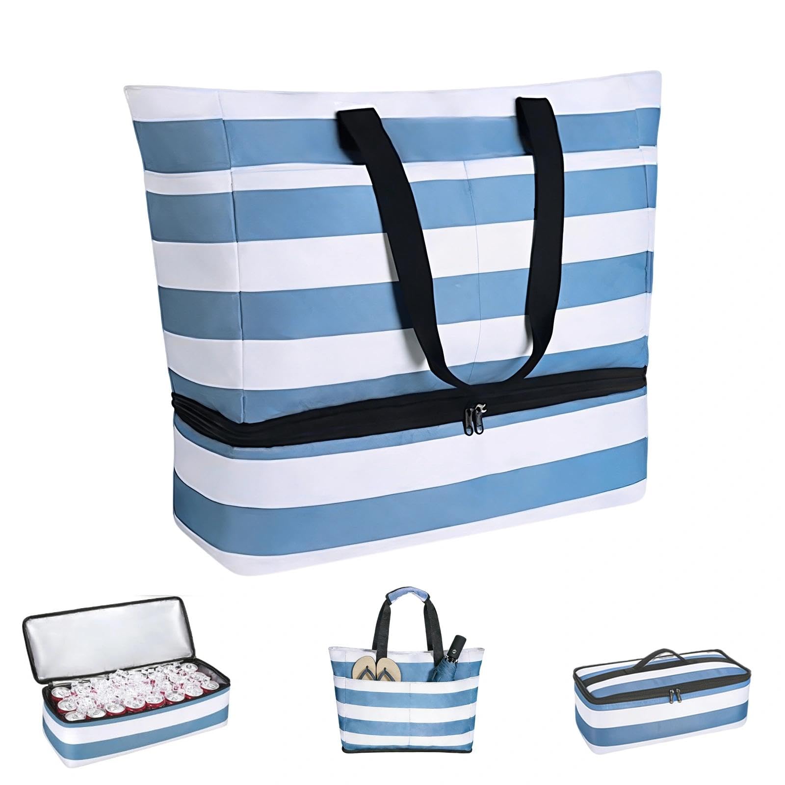Grande borsa da bagno da spiaggia, grande borsa da spiaggia con chiusura lampo, pieghevole, ultraleggera