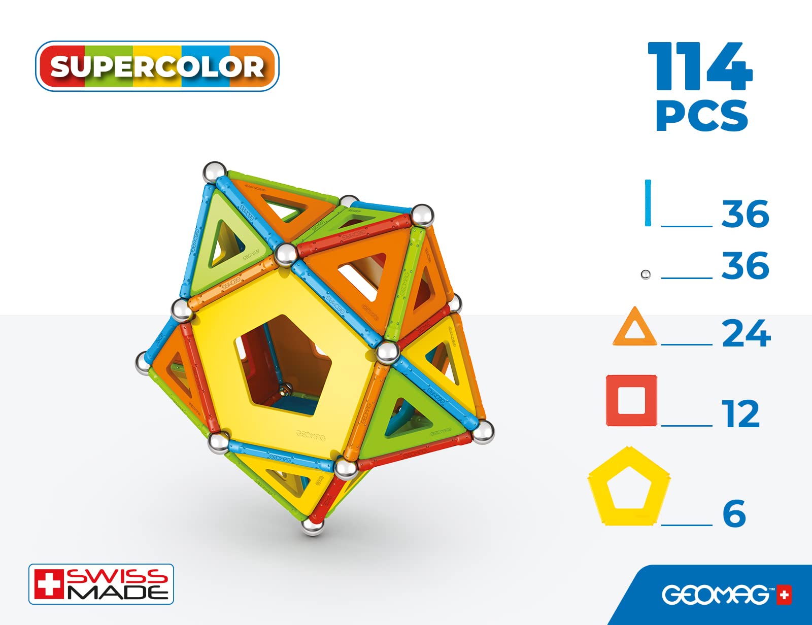 Geomag Classic Supercolor Panels Recycled 114, Construcciones Magnéticas, Barras y Paneles de Colores, Pack de 114 Piezas, 100% Plástico Reciclado