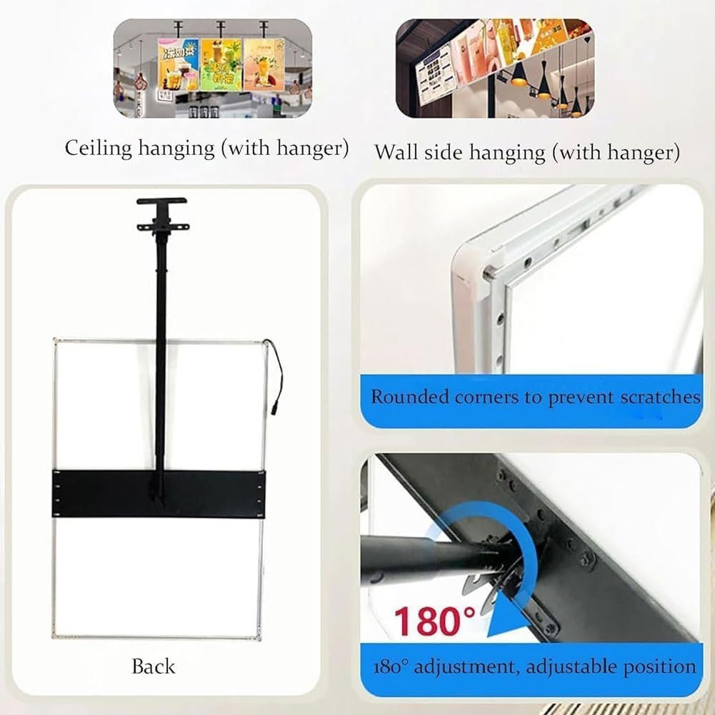 Caja de luz LED con marco vertical con poste telescópico, tablero de menú digital retroiluminado para pared para restaurantes y cafeterías