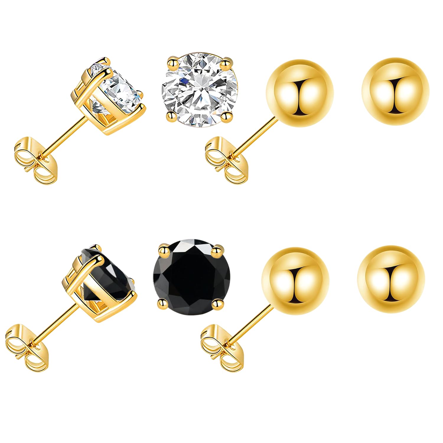 Pendientes de bola de oro de 9 quilates para mujer, aretes de tuerca de cristal para niñas Yulovee.