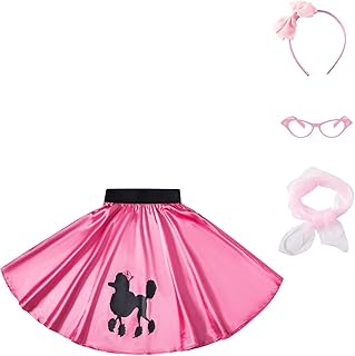 InBakjade Girls Poodle Skirt 50s Costume Accessories Glasses, Scarf, Headband For Kids Halloween Costumeï¼ˆ10-12Tï¼‰