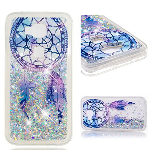 Leton Funda Huawei G8 Líquido Silicona Carcasa Huawei G8/GX8 Glitter Bling Arena Movediza Antigolpe Case Suave Flexible Transparente TPU Cubierta Caja Sparkle Protectora Bumper Plata Atrapasueos