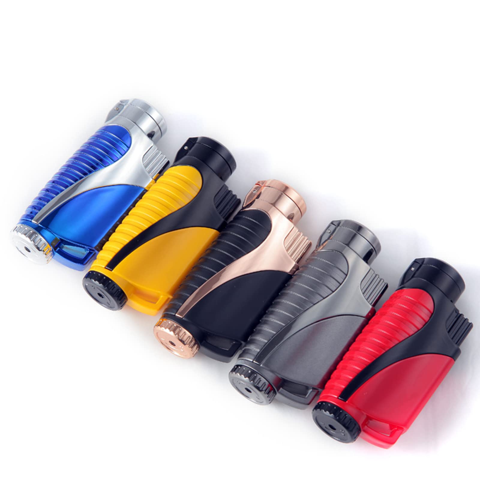 Briquet Gonflable Portable Flamme à Triple Jet Briquet Torche Au Butane Rechargeable Allumeur Gonflable Allume-Cigare à Flamme Bleue avec Boîte d'emballage
