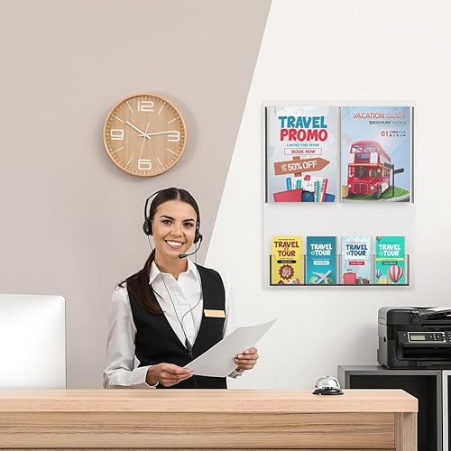 Miniatura 6 de Soporte acrílico para folletos de montaje en pared Revistafolletosoporte de exhibición de literatura transparente con múltiples bolsillos - Estante