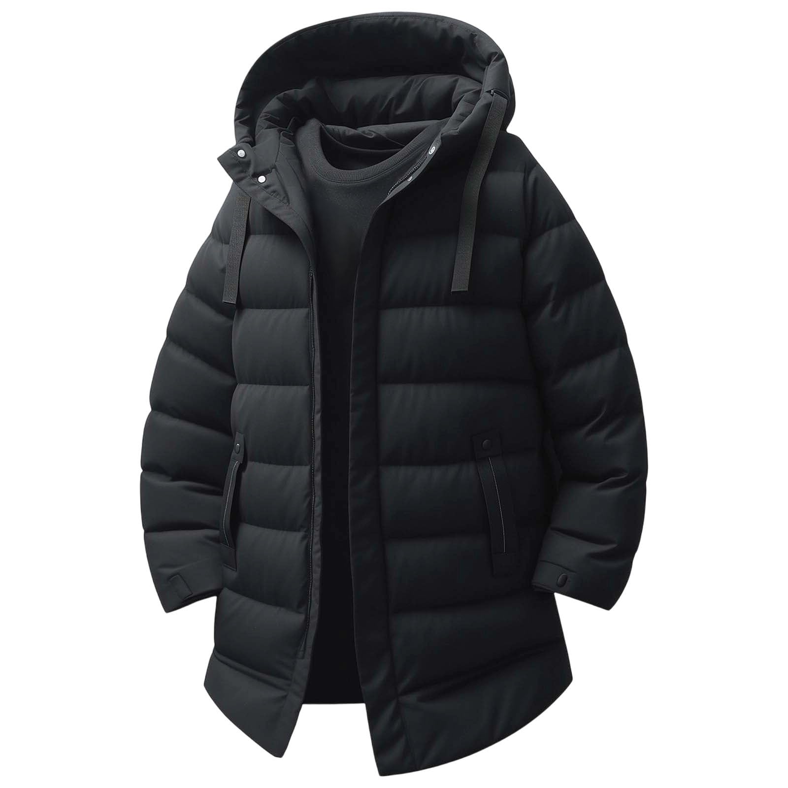 Generisch Wintermantel Lang Herren Steppjacke Hooded Winddicht Winterjacke Winterparka Herren mit Full Zip Skijacke Snowboard Puffer Jacke Daunenjacken Regular