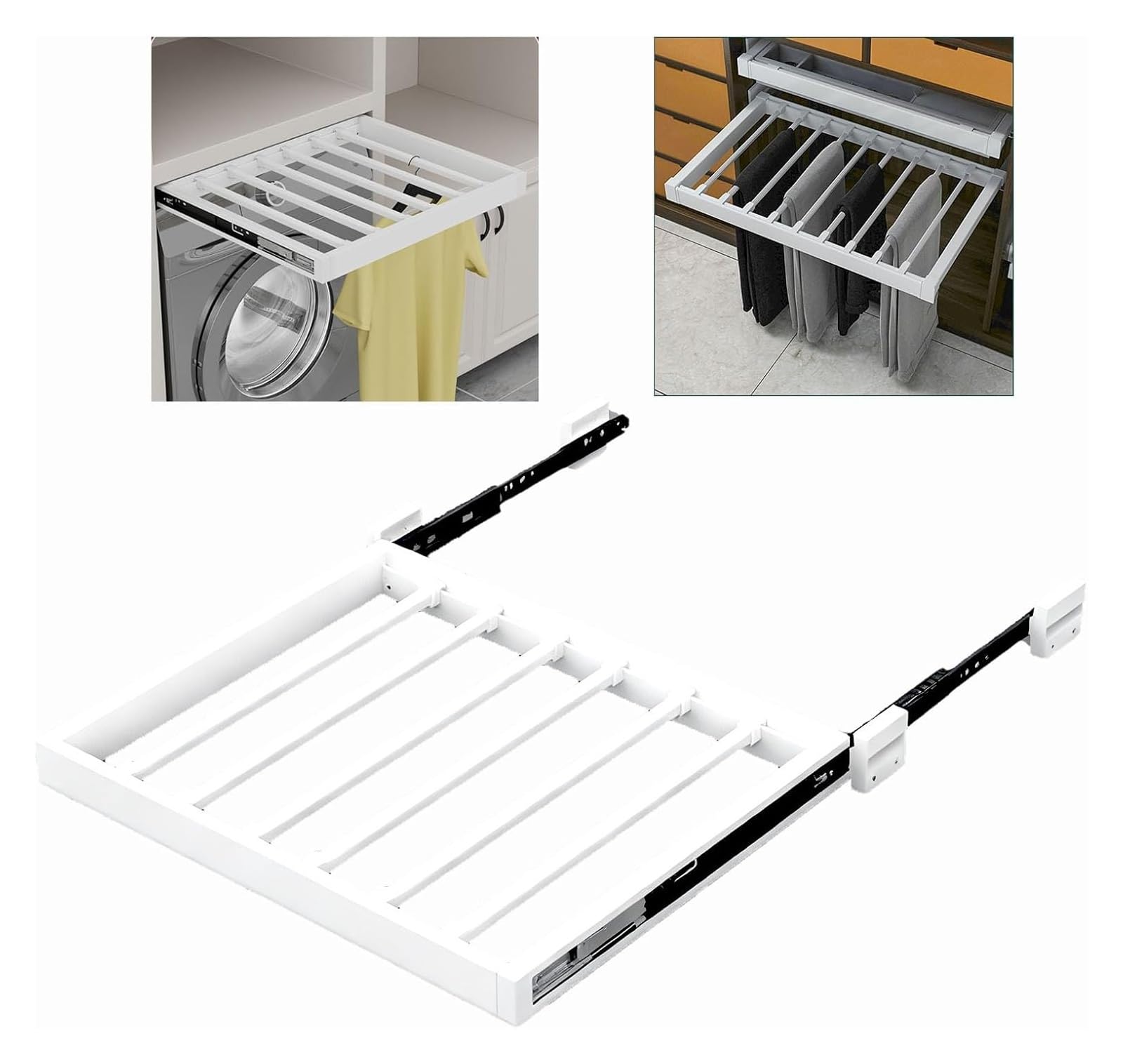 Ptrecniok Pull Out Drying Rack， Above Washing Machine Pull Out Trouser Rack Snow White Multiple Sizes(D: 54cm (21.25in),W: 66 71cm(25.98 27.95 in))