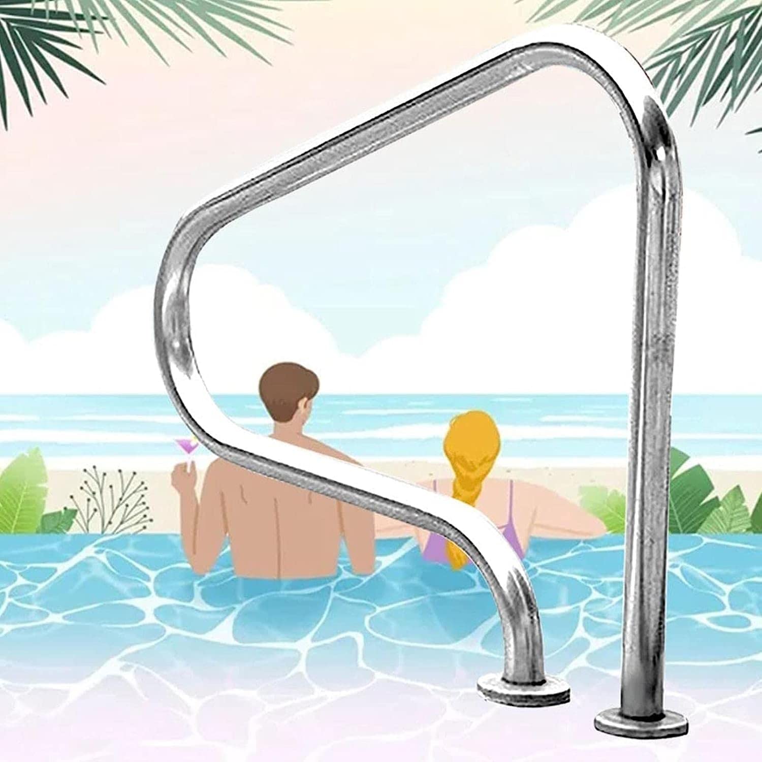 Main courante de piscine antidérapante pour éviter les glissades sur escalier de piscine