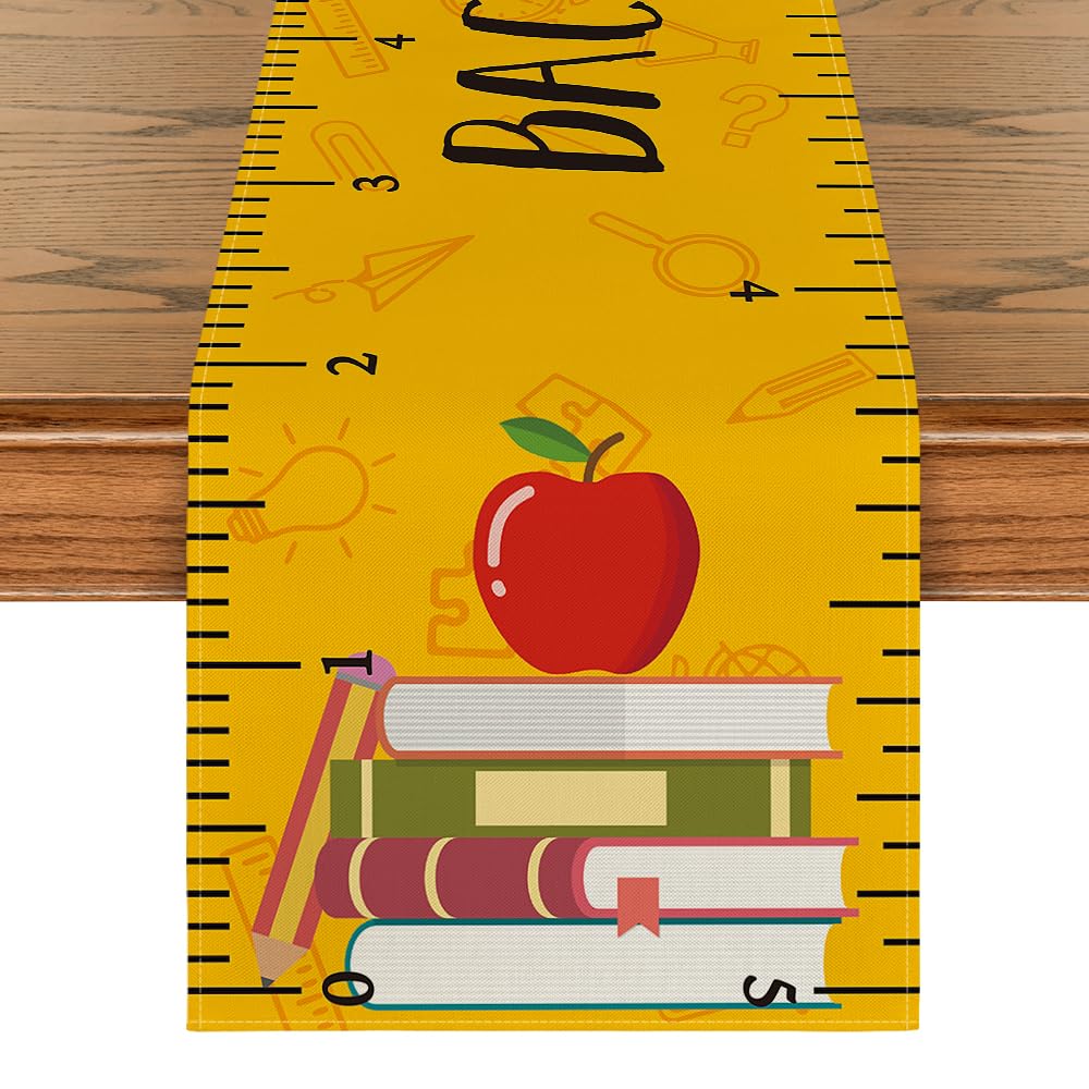 Artoid Mode Ruler Book Back to School Table Runner, First Day of School Student Kids Classroom Dining Table Decoration for Home Party Decor 13x72 Inch