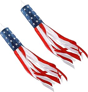 2 Pack 40 Inch American Flag Windsocks - Heavy Duty 4th Of July Patriotic Garden Decor