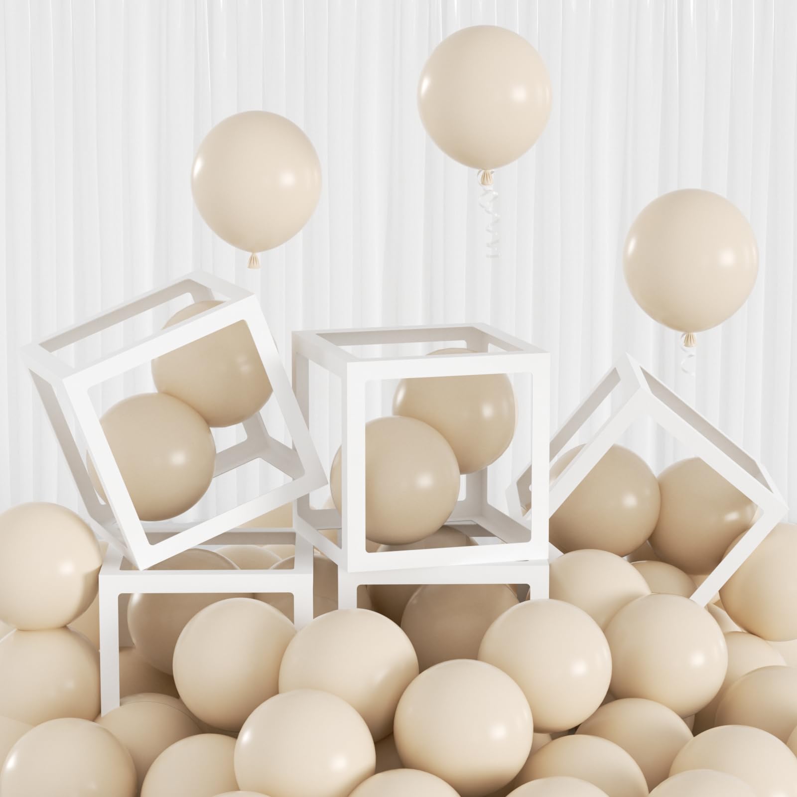 Photo 1 of 100pcs Small Cream Balloons 5 Inch, Mini Matte White Sand Beige Latex Balloons Fillers for Boho Neutral Nude Wedding,Bear Baby Shower, Birthday Party Decor